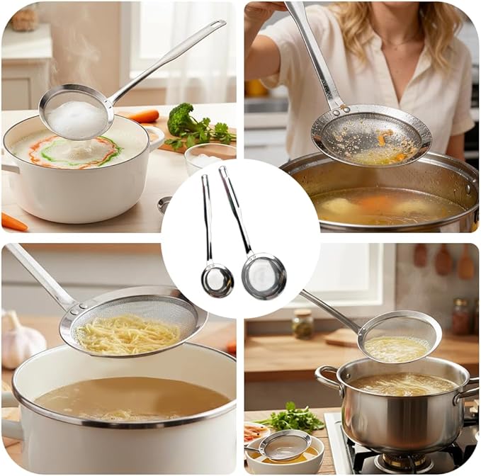Fine Mesh Stainless Steel Colander，2025 Stainless Steel Filter,Durable Multi-Functional Kitchen Cooking Net Strainer (2-Piece Set),Strainers Fine Mesh，Profesional Stainless Strainer.
