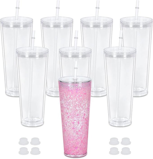 24 Oz Acrylic Snowglobe Tumbler, 8 Pack Pre-Drilled Double Wall Acrylic Clear Cup For Glitter Snow Globe Diy, Double Wall Snowglobe Cup