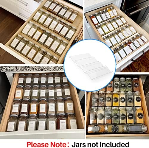 MIUKAA Clear Acrylic Spice Drawer Organizer, 4 Tier Seasoning Jars Drawers Insert, Kitchen Spice Rack Tray for Drawer/Countertop (Jars not included)