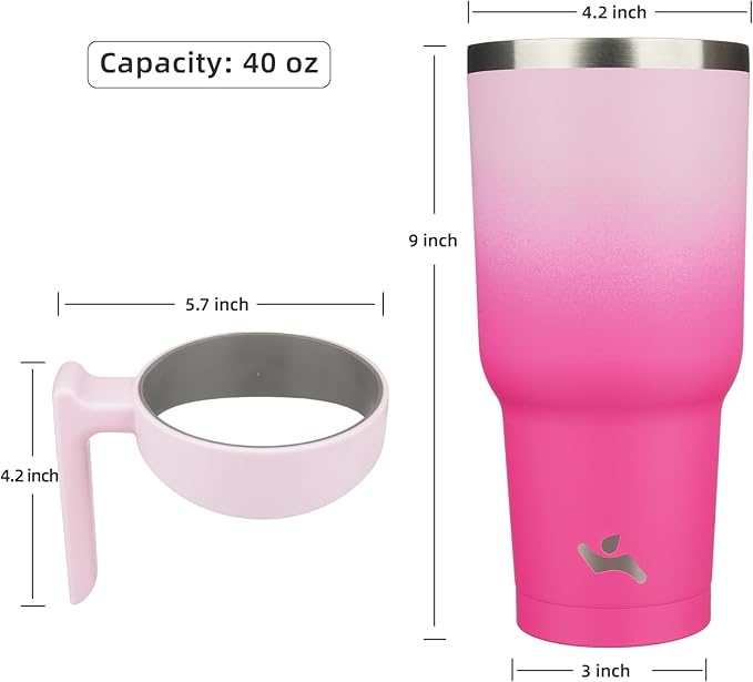 40 oz Tumbler with Handle and 2 Straw 2 Lid, Insulated Water Bottle Stainless Steel Vacuum Cup Reusable Travel Mug, Cherry