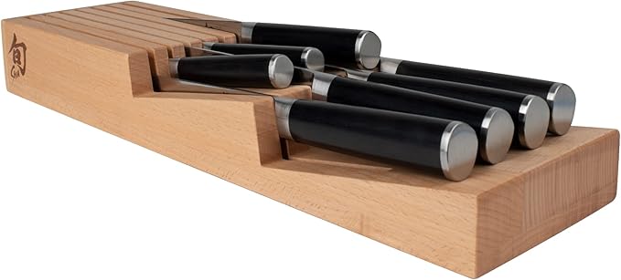 Shun Drawer Knife Tray, 7 Slot Wooden Knife Holder, Genuine Beechwood, Kitchen Storage for Professional and Home Chefs