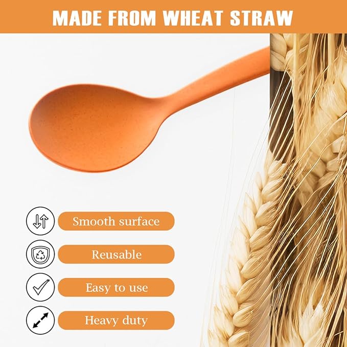 Reusable Plastic Serving Utensils Set of 12, 10" Wheat straw Large Serving set Serving Spoons/Slotted Spoons/Tongs, for Party Buffet Catering (Orange/Blue/Yellow/Green, Not for Cooking)