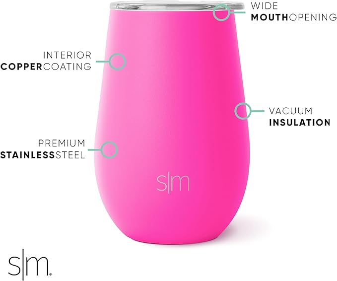 Simple Modern Wine Tumbler with Lid | Cute Stemless Glass Cup with Press-In Lid | Insulated Stainless Steel Coffee Mug | Gifts for Women Men Him Her | Spirit Collection | 12oz | Raspberry Vibes