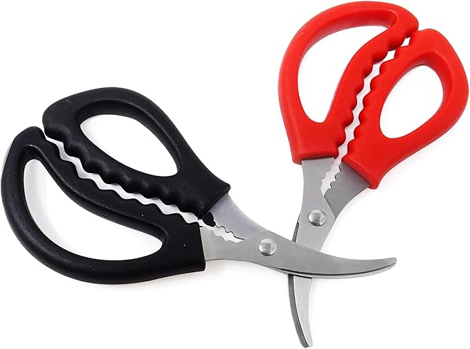 Honbay 2PCS Multifunctional Stainless Steel Shears Kitchen Seafood Scissors Fish Crab Shrimp Lobster Scissors Seafood Peeling Tools for Home (2 Color, 6")