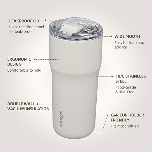 BJPKPK Insulated Tumbler with Lid,24oz Stainless Steel Tumbler,Double Wall Travel Coffee Mug Thermal cup,Keep Drinks Cold and Hot,White