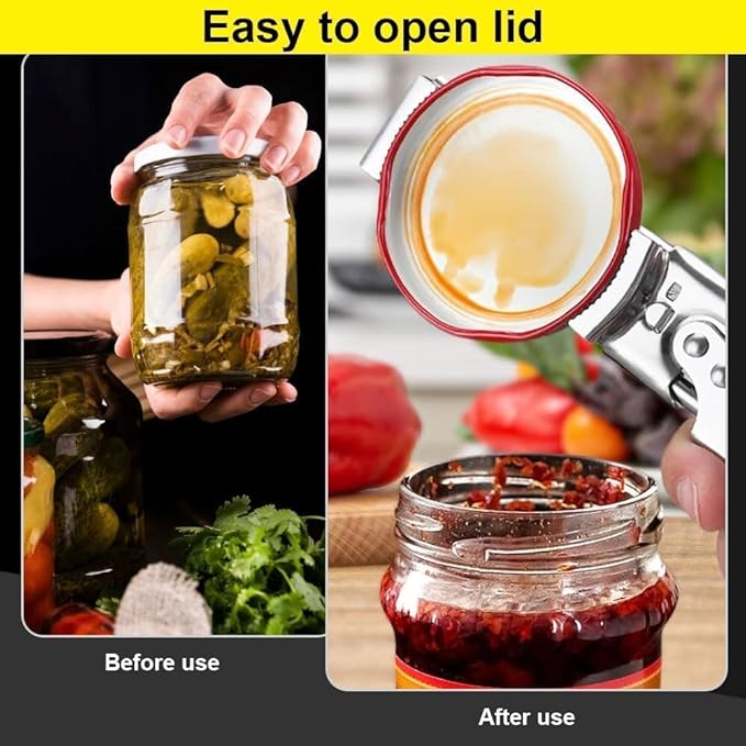 Adjustable Stainless Steel Jar Opener - Easy-Grip Kitchen Gadget for Jars, Bottles & Lids, User-Friendly Leverage Design,Effortless Grip for Seniors & Weak Hands (2PC)