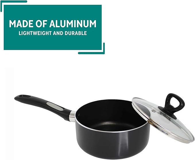 Mirro A79723 Get-A-Grip Aluminum Nonstick Sauce Pan with Glass Lid Cover, 2-Quart, Black
