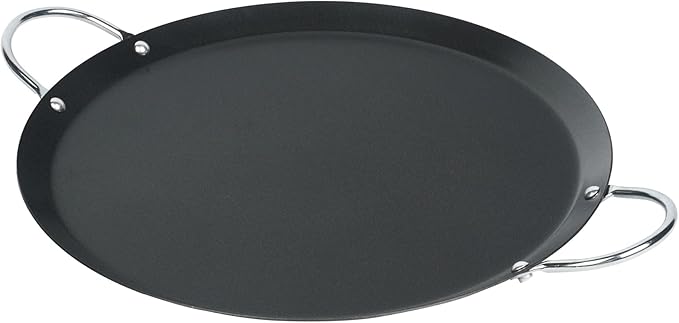 Restaurantware-Met Lux 11.06 Inch Round Griddles With Double Handles, 10 No-Stick Flat Top Grills - Compatible With Open Fire And Gas, Durable, Black Carbon Steel Griddle Pans, Even-Heating