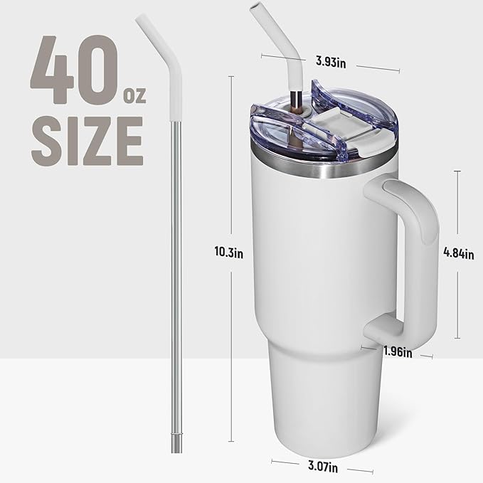 COKTIK 40 oz Tumbler With Handle and Straw, Insulated Tumbler With Leakproof Lids, Stainless Steel|BPA-Free, Cold for 24 H (Grey)