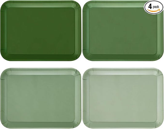 4 Pieces Sage Green Serving Trays Melamine Gradient Green Platters Reusable Rectangle Trays for Birthday Wedding Baby Bridal Shower Party Food Dessert Serving Supplies, 13 x 9.7 inch