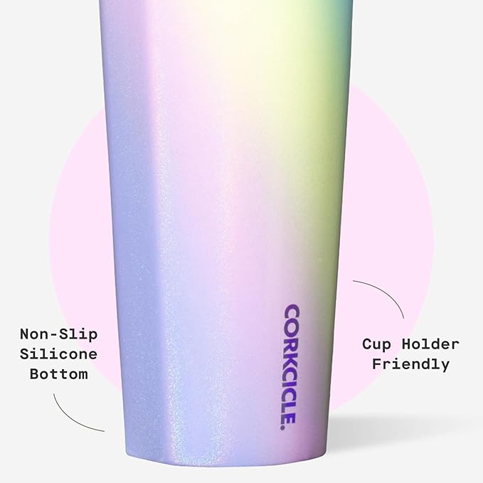 Corkcicle Cold Cup Insulated Tumbler with Straw - Keeps Drinks Cold for 12 Hours - Triple-Insulated Stainless Steel - Leak-Resistant Lid - Summer Drinkware Gift - 24 oz - Rainbow Unicorn