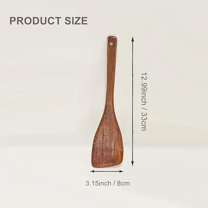 13Inch Wooden Angled Spatula Slanted Turner Long Handle Kitchen Cooking Utensil Handmade Wood Stir Fry Hot Pot Serving Tool
