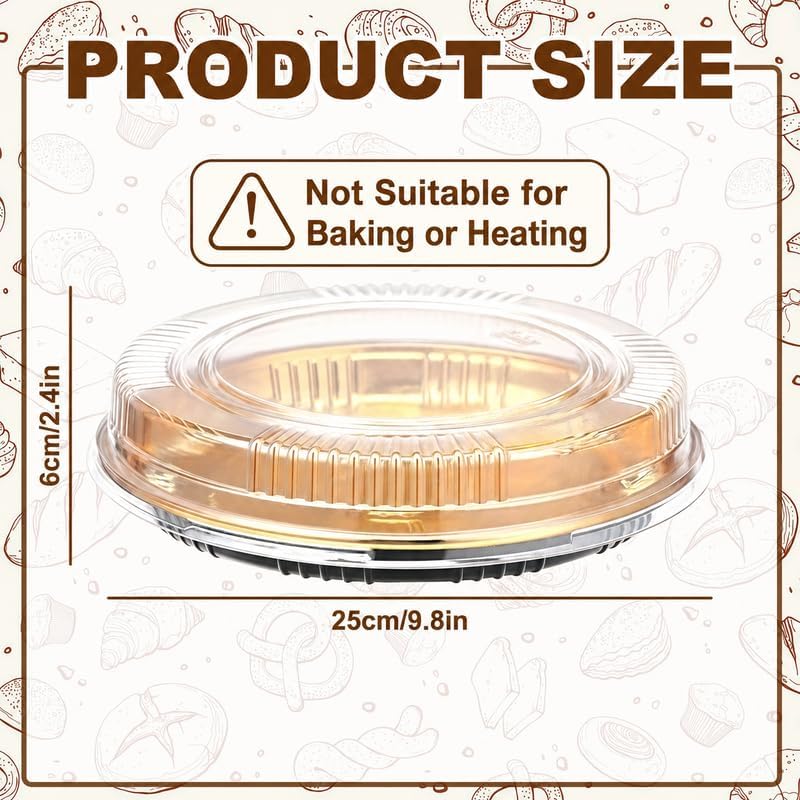 12 Pcs 9.8" Disposable Pie Containers with Clear Lids, 2.4" H