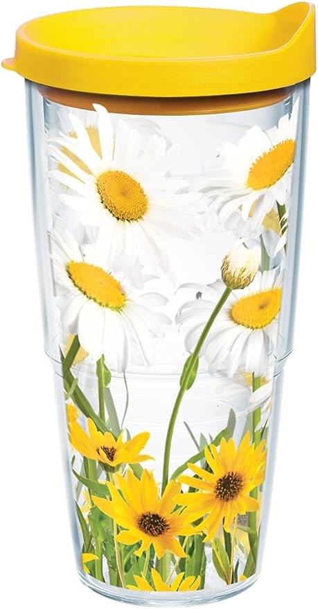 Tervis White Daisies Made in USA Double Walled Insulated Tumbler Travel Cup Keeps Drinks Cold & Hot, 24oz, Clear
