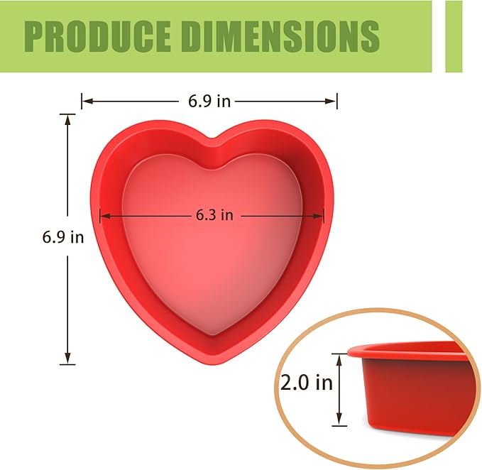 SILIVO 6 inch Heart Cake Pans(2 Pack) - Silicone Nonstick Heart shaped Cake Pans for Cakes and Brownies