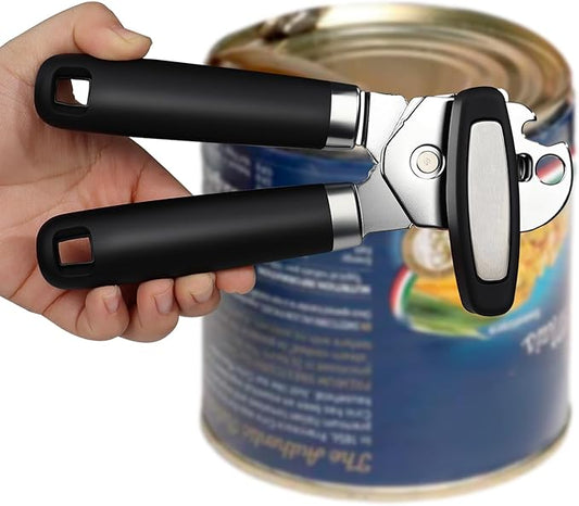 Can Opener Multifunction Manual Can Opener Features Black Stainless Steel Construction Open Can Beer Bottle for Daily Kitchen Use Seniors and Arthritis Hands