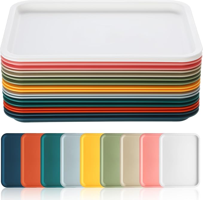 Gerrii 18 Pcs Plastic Fast Food Trays Bulk Restaurant Serving Cafeteria Tray Grill School Lunch Tray Rectangular Serving Platter for Kitchen Hotel Restaurant (9 Colors,15 x 10 Inch)