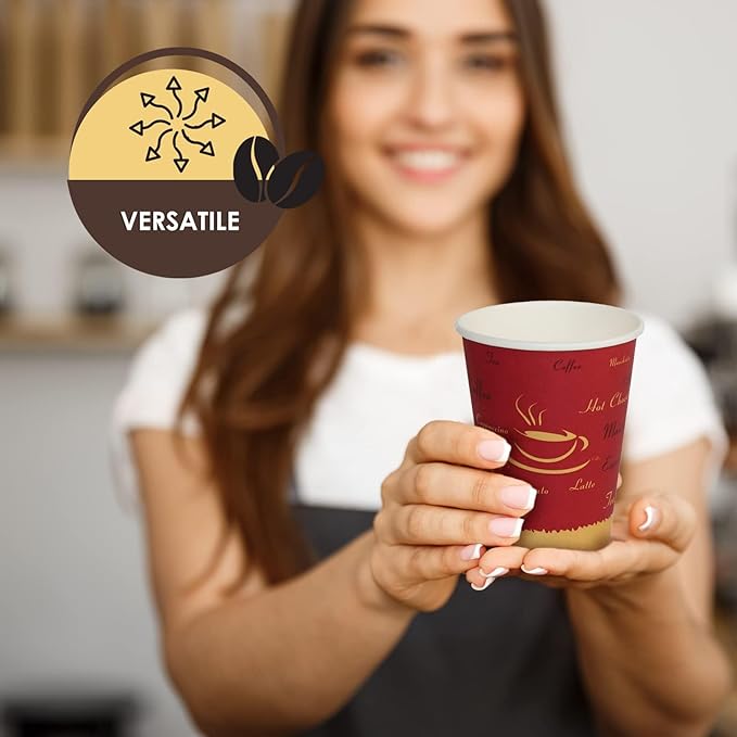 PAMI Disposable Coffee Cups, Single-Use Paper Cups, To-Go Hot Beverage Cups for Espresso Coffee Tea Hot Chocolate, Leak Resistant, Cafe & Home Use (1000, 12oz)