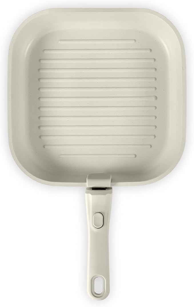 Gourmetific® Grill Pan [FOR INDOOR COOKING] - Non-Stick Square Frying Pan for Stove Tops & other Cooking Tops - Perfect for Grilling Steak, Bacon & Grilled Cheese - Non-Toxic Aluminum Pan (Cream)