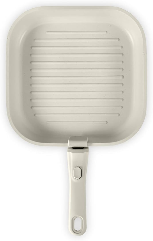 Gourmetific® Grill Pan [FOR INDOOR COOKING] - Non-Stick Square Frying Pan for Stove Tops & other Cooking Tops - Perfect for Grilling Steak, Bacon & Grilled Cheese - Non-Toxic Aluminum Pan (Cream)