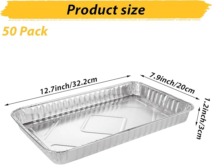50 Pack Aluminum Pans Half Size 12.7 x 8 inch Disposable Cookie Sheets Baking Cake Pans, Nonstick Baking Sheets Foil Pans Shallow Sheet Pan Baking Tray