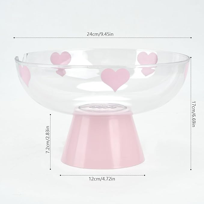 Candy Bowl with Pedestal Base, Decorative Clear Plastic Bowl with Cute Pattern for Candy, Fruit, Vegetable, Coffee Pods, 9.5x9.5x6 Inches (Pink)