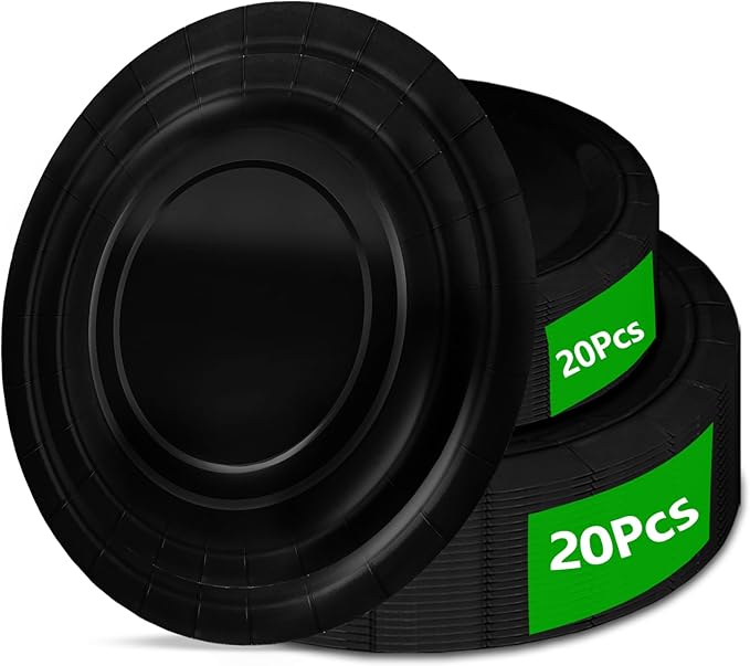40Pcs Disposable Paper Plates Black,Including 20pcs 9" and 20pcs 7" Plates,Strong and Sturdy Disposable Plates for Party, Dinner, Holiday, Picnic,Birthday Party, Dinner Table, Wedding
