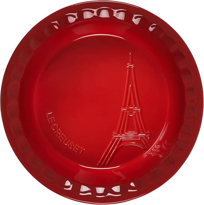 Le Creuset Eiffel Tower Collection Stoneware Pie Dish, 9", Cerise