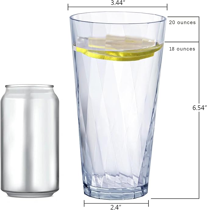 Unbreakable Plastic Drinking Glasses,Set of 6, Shatterproof Drinking Cups, Plastic glass cups,20ozplastic Tumbler Cups, Dishwasher Safe (Clear, 20oz)