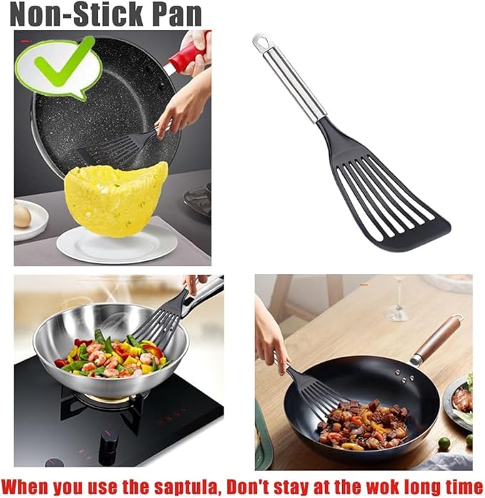 Tenta Kitchen Nonstick cookware Thin Fish Spatula Turner Flexible Nylon Metal Egg Spatulas Wide Blade Lightweight Heat Resistant Kitchen Use