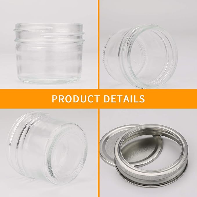 Accguan 4oz / 120ml Mason Jars Glass Jelly Jars, Canning Jars With Regular Lids, Ideal for Honey,Jam,Wedding Favors,Shower Favors, 40 Pack