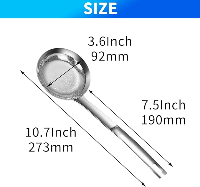 TBWHL Multi-functional Hot Pot Fat Skimmer Spoon - Stainless Steel Fine Mesh Food Strainer for Skimming Grease and Foam DIA 3.7"