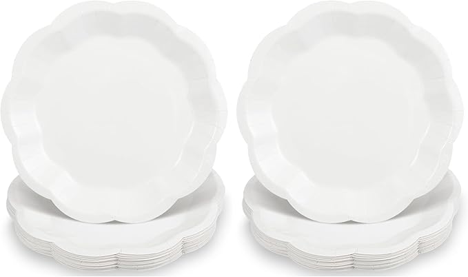 30 Pcs White Paper Plates, 9 Inch Scalloped Paper Plates Disposable Dinner Plate Dessert Cake Plate Party Supplies for Wedding Bridal Baby Shower Birthday (Pack of 2)