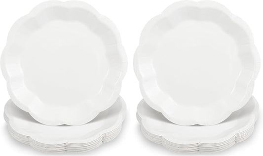 30 Pcs White Paper Plates, 9 Inch Scalloped Paper Plates Disposable Dinner Plate Dessert Cake Plate Party Supplies for Wedding Bridal Baby Shower Birthday (Pack of 2)
