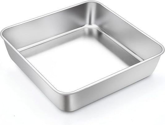 TeamFar Square Cake Pan, 9 Inch Stainless Steel Square Baking Roasting Pan for Cake Brownie Lasagna, Non-Toxic & Heavy Duty, One Piece Design & Smooth, Dishwasher Safe & Easy Clean