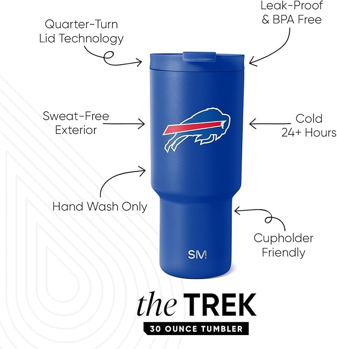 Simple Modern Officially Licensed NFL 30oz Tumbler with Flip Lid and Straws | Football Insulated Stainless Steel Cup | Gifts for Men Women | Trek Collection