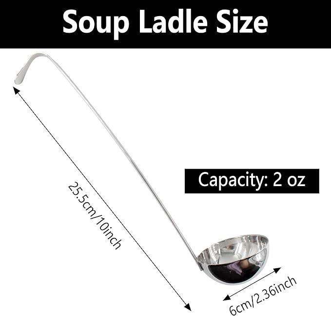 2PCS 10 Inch Stainless Steel Soup Ladle with Long Handle for Kitchen, Cooking, Soup, Sauce(2 oz)