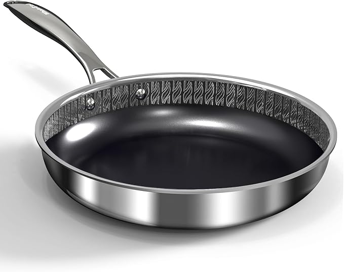 10" Hybrid Ceramic Nonstick Frying Pan, 3-Ply Stainless Steel Skillet, 2-Layer Coating, PFAS & PTFE Free, 9H Hardness & Corrosion Resistance, Dishwasher Safe, Induction Compatible-Black