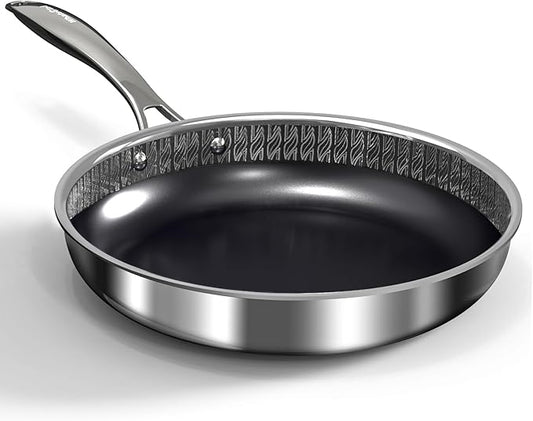 10" Hybrid Ceramic Nonstick Frying Pan, 3-Ply Stainless Steel Skillet, 2-Layer Coating, PFAS & PTFE Free, 9H Hardness & Corrosion Resistance, Dishwasher Safe, Induction Compatible-Black
