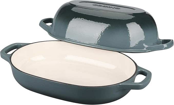 Enameled Cast Iron Oval Dutch Oven Pot with Lid, Dutch Oven for Sourdough Bread Baking, Bread Oven, Bread Dutch Oven, Oval Bread Pan, 7qt, Slateblue