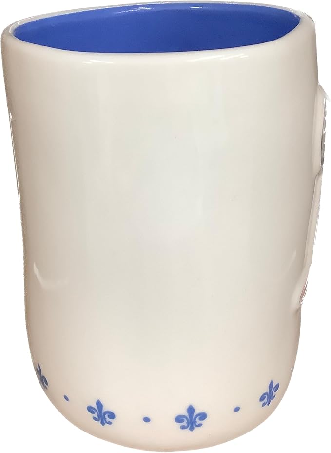 Rae Dunn Disney Pixar Ratatouille Remy Chef's Kiss Ceramic Coffee Mug with Blue Interior, Fleur-de-Lis Design, 14oz