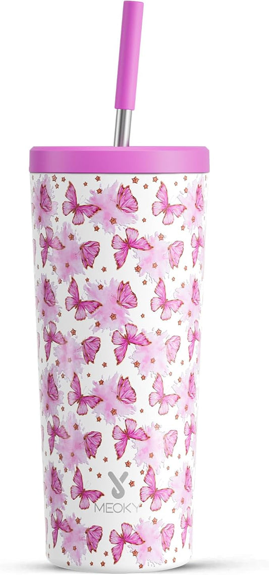 Meoky 24 oz Insulated Tumbler with Lid and Straw, Stainless Steel Vacuum Insulated Tumbler, Keeps Cold for 24 Hours, 100% Leak Proof, Fits in Car Cup Holder (Dreamy)