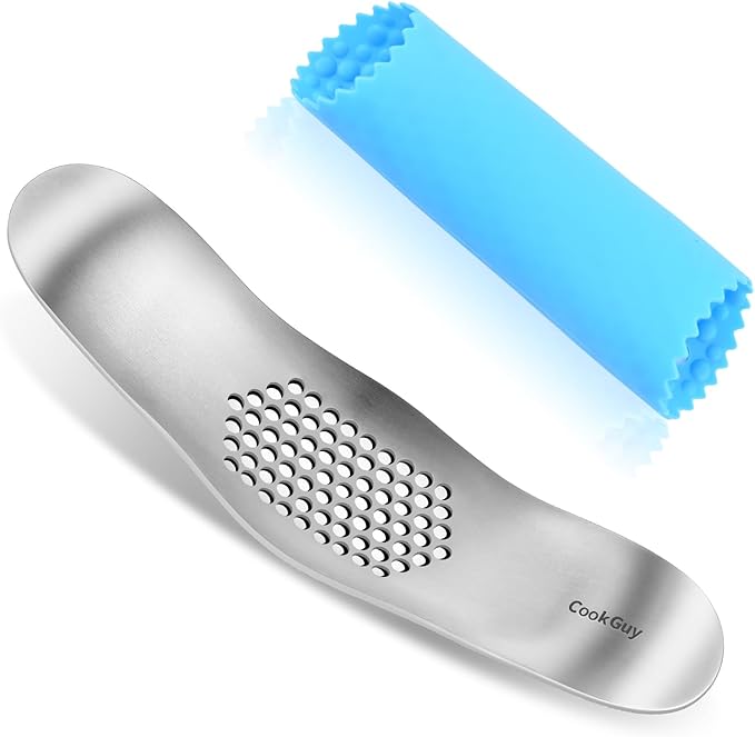 Cook Guy Garlic Press Rocker Set -304 Stainless Steel Premium All-Steel Garlic Mincer, Crusher, Peeler, and Scraper Tool for Effortless Mincing –Dual-Handle Garlic Grinder(B0201)