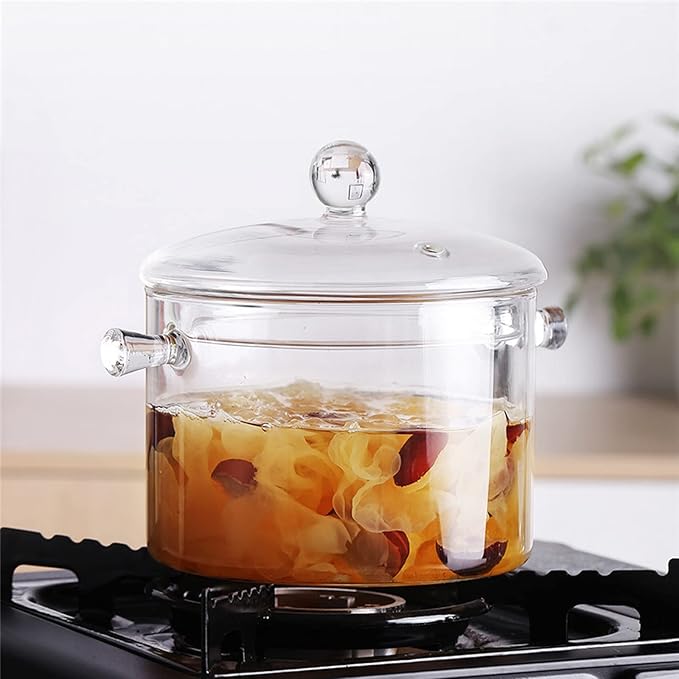2 L/ 67 Fl Oz Clear Glass Pots for Cooking with Lids Saucepan with Cover Simmer Pot Milk Pot Heat-Resistant Glass Stovetop Pots And Pan with Lid, Soup, Milk, Baby Food