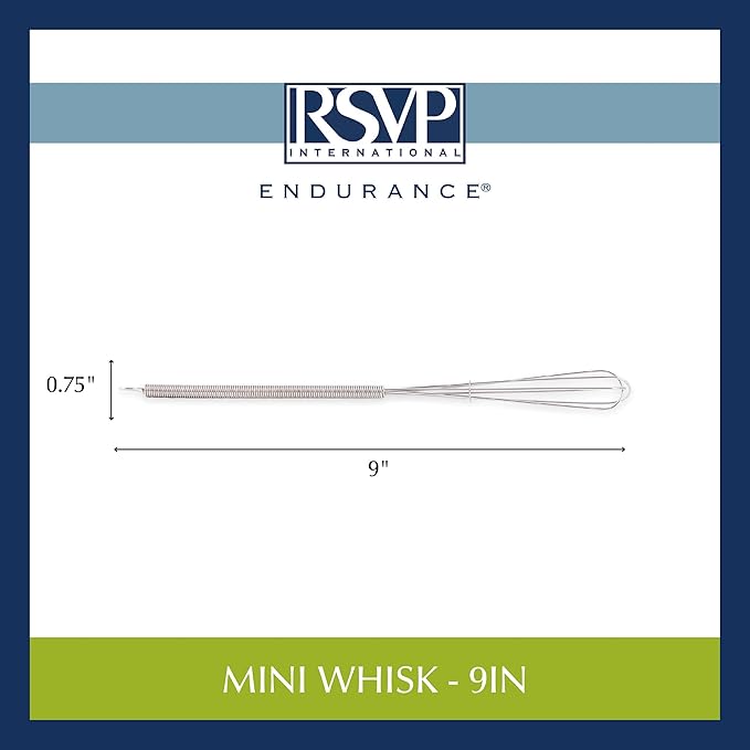 RSVP International Kitchen Tool Collection, Stainless Steel, Dishwasher Safe, Whisk, 9"