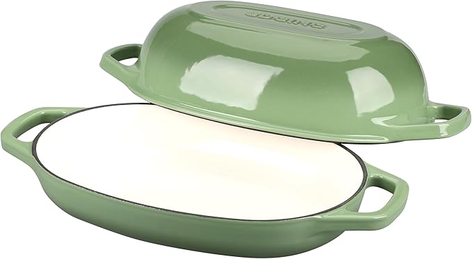 Enameled Cast Iron Oval Dutch Oven Pot with Lid, Dutch Oven for Sourdough Bread Baking, Bread Oven, Bread Dutch Oven, Oval Bread Pan, 5qt, Pistachio Green