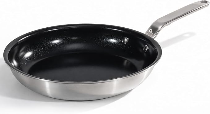 5 Ply Ceramic Non Stick Frying Pans - 12 Inch Stainless Clad Nonstick Skillet, Non-Toxic PTFE PFOA & PFAS Free, Induction Ready Oven Safe up to 650°F, Professional Even Heating Cookware