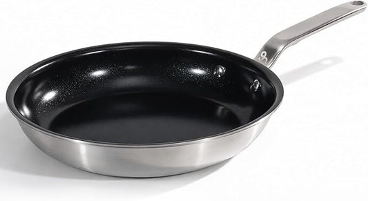 5 Ply Ceramic Non Stick Frying Pans - 12 Inch Stainless Clad Nonstick Skillet, Non-Toxic PTFE PFOA & PFAS Free, Induction Ready Oven Safe up to 650°F, Professional Even Heating Cookware