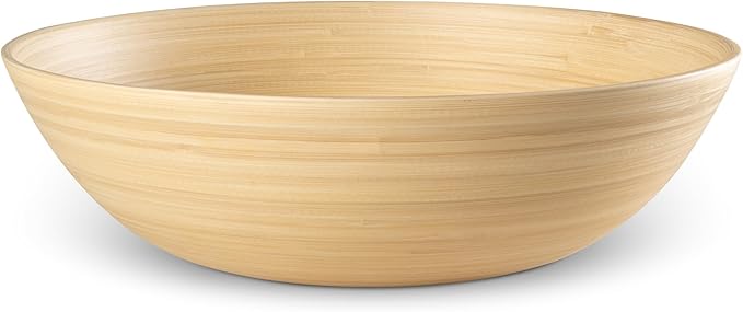 LEXA 12" Handmade Bamboo Salad Bowl – 130 oz Large Wooden Fruit Bowl for Kitchen Counter, Natural Bamboo