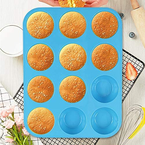 Silicone Muffin Pan, Cupcake Pan, 12 Cups, Food Grade Egg Muffin Baking Silicone Molds, Non-stick, 3 Pcs